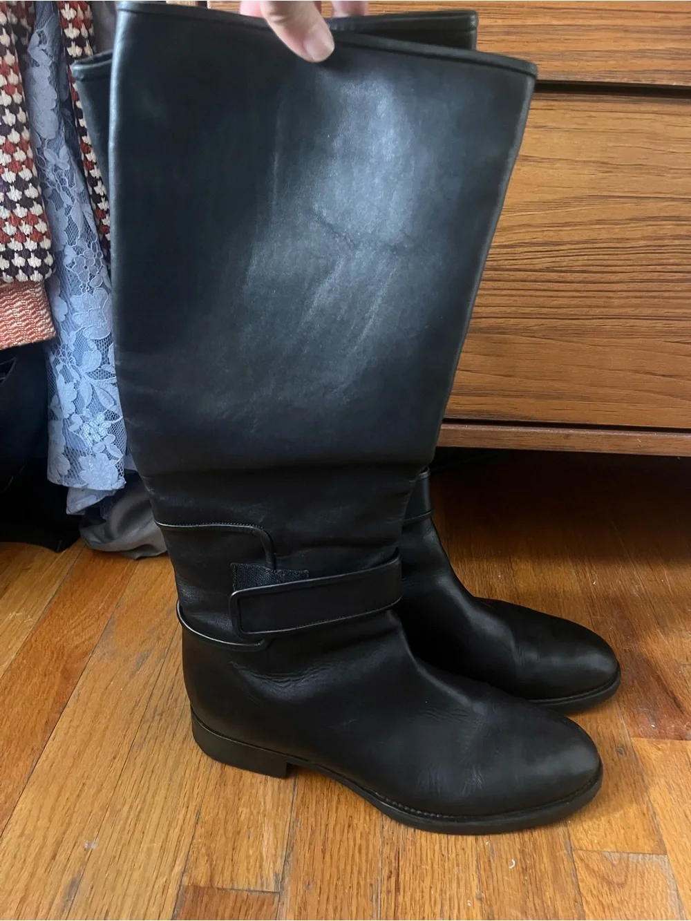 Jil Sander Black Women's Knee-High Riding Boots with Velcro Detail